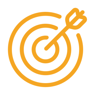 Yellow bullseye with arrow on black background.