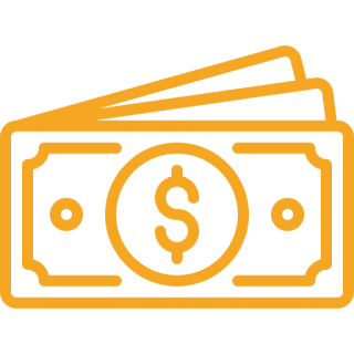 Yellow dollar bills icon on black background.
